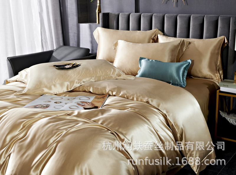 Heavyweight 25mm 100% mulberry silk bedding, wedding silk four-piece set, silk quilt cover and bed sheet pic 41