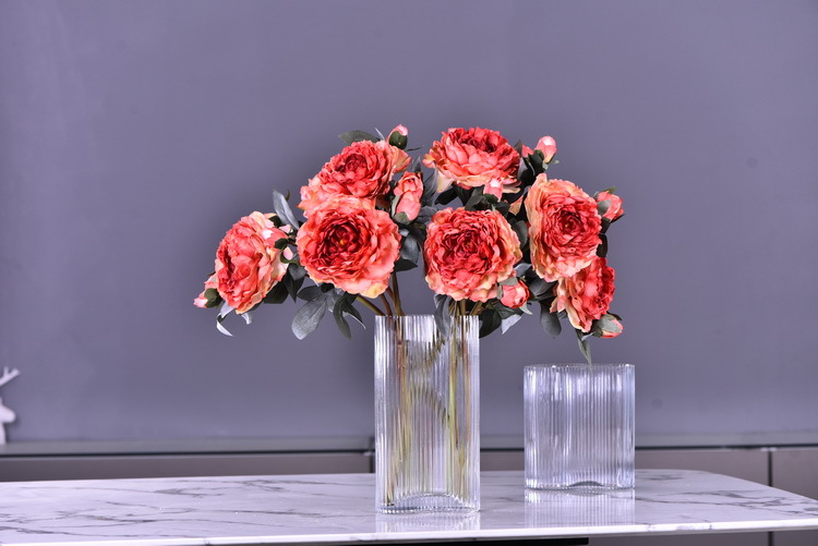 Factory direct sales of faux peonies with charred edges, wholesale of retro faux paeonies, living room and dining table flowers, wedding decoration artificial flowers pic 17