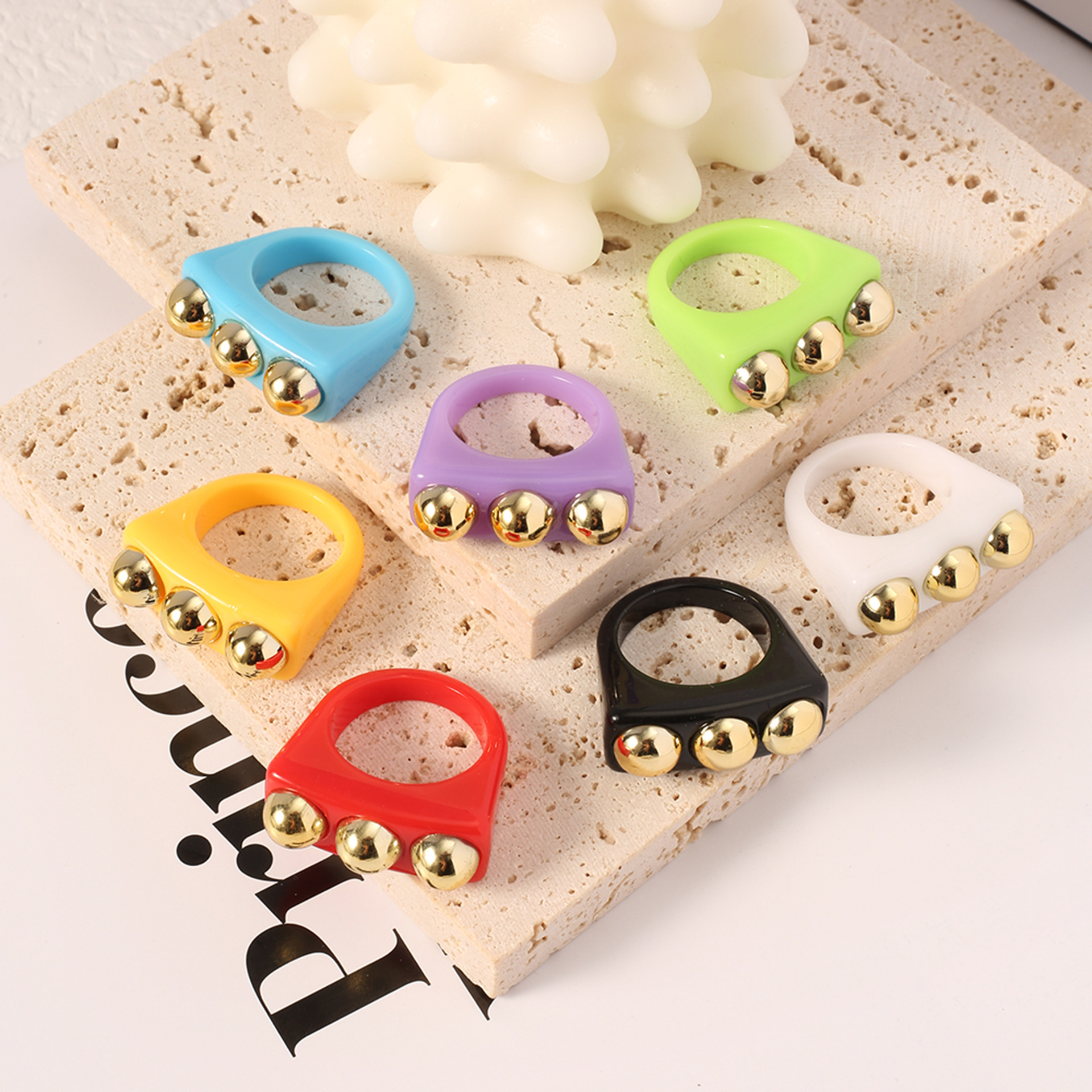 Aliexpress creative cold style ring, European and American fashion summer colorful gold joint ring factory direct sales pic 1