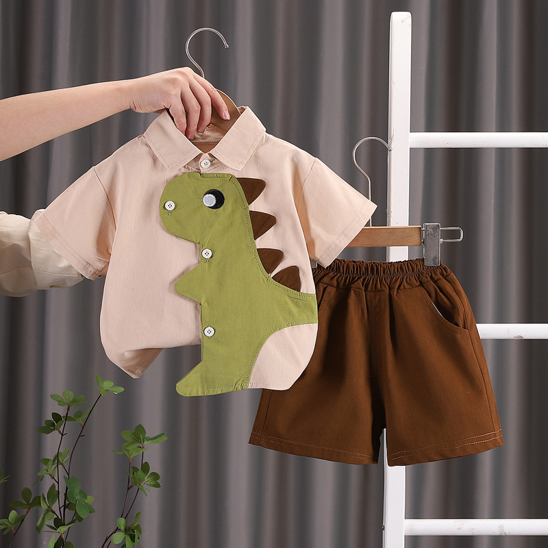 男童夏季短袖衬衫套装1-5岁男宝宝新款卡通开衫女童夏装儿童衣服详情3