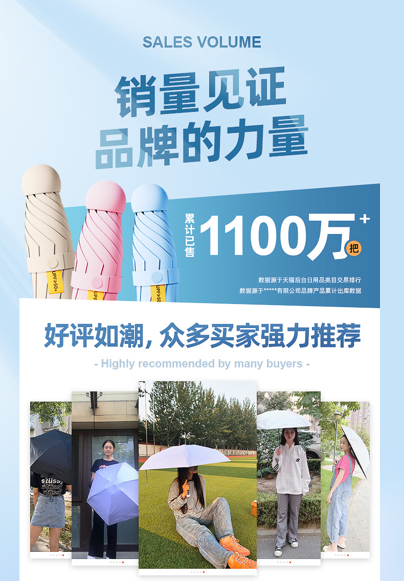 新款五折伞六骨超轻镜盒胶囊伞遮阳伞黑胶防晒防紫外线可订广告伞详情2