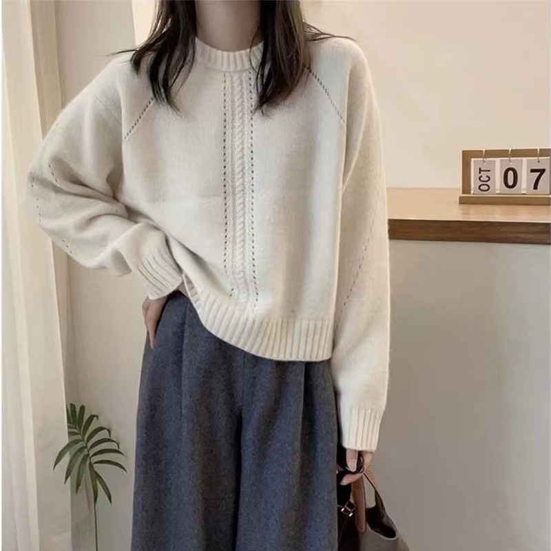 韩版时尚圆领秋冬麻花宽松显瘦柔软纯色套头长袖毛衣女百搭秋上衣详情36