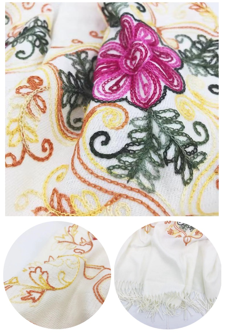 Embroidered Chinese knot imitation cashmere scarf with ethnic style, thick and warm long tassel embroidered imitation cashmere scarf shawl pic 27