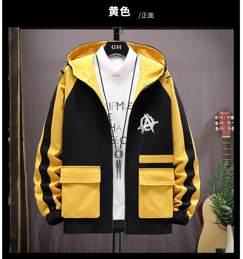 The new autumn collection of casual and versatile jackets for young people, featuring a fashionable and trendy color-blocked hooded graffiti coat for men pic 12