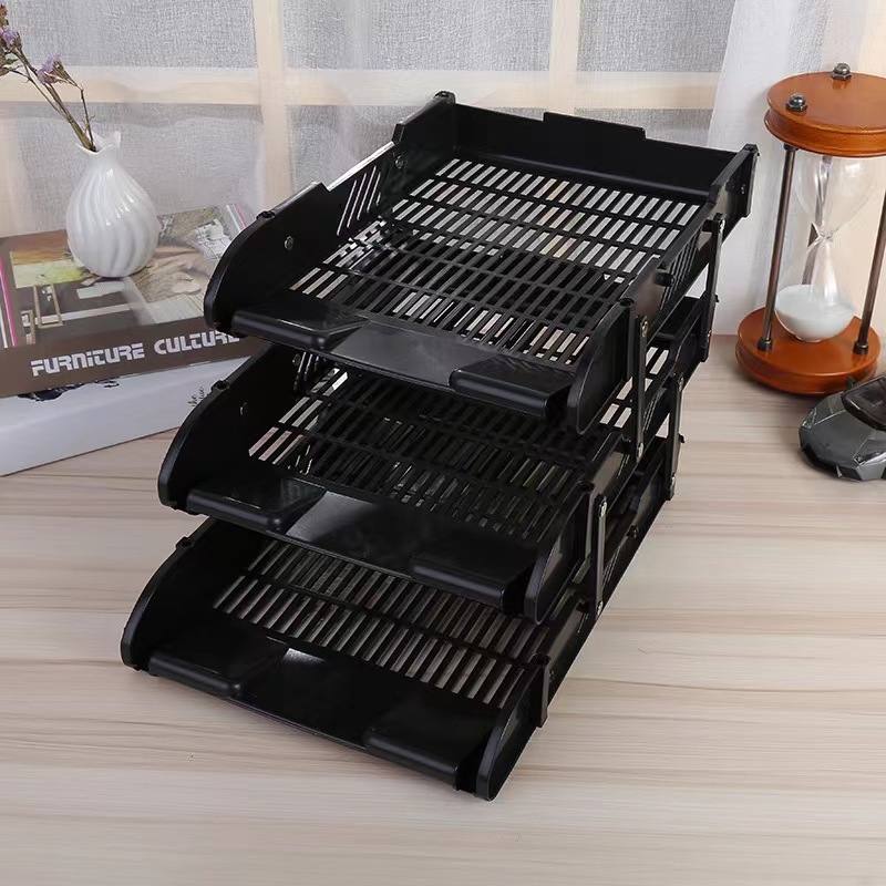 办公活动资料文件座 两层/三层推拉塑料收纳折叠文件盘推拉详情4