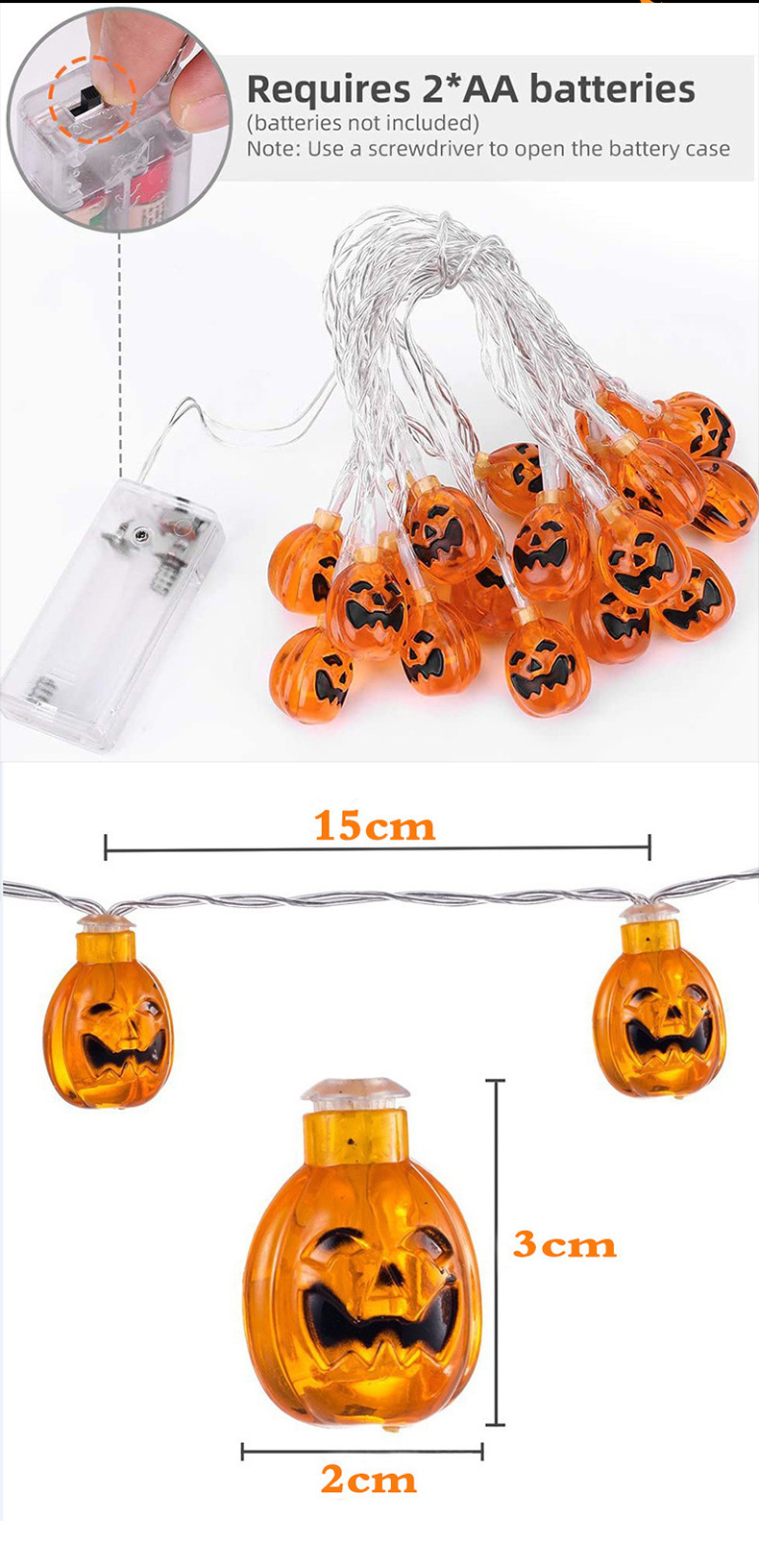 Cross-border new Halloween light string led solar pumpkin string light, skull head atmosphere decoration battery color light string pic 35