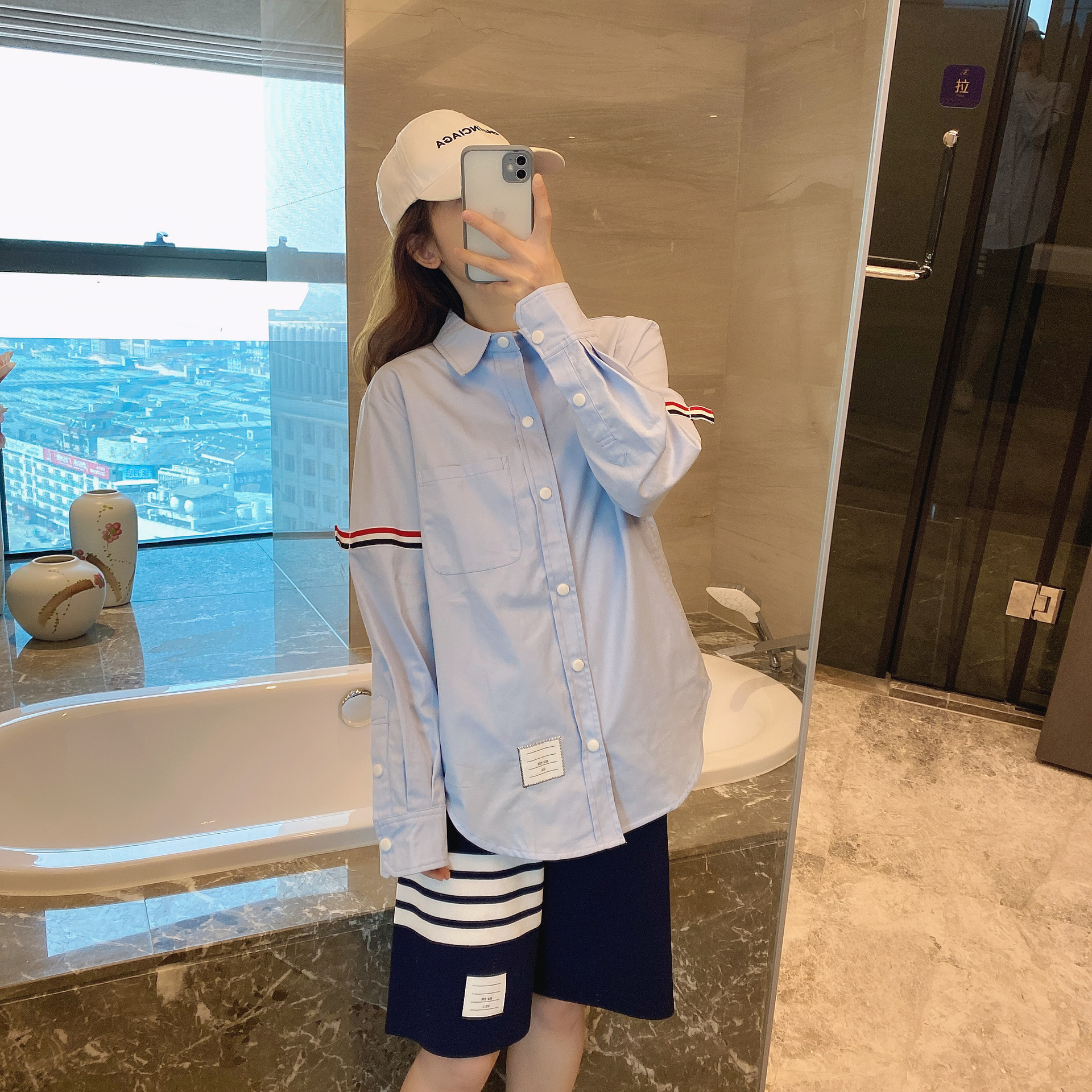 TB casual trendy brand poplin slim-fit solid white shirts for men and women, Oxford fabric shirts for women with long sleeves pic 58