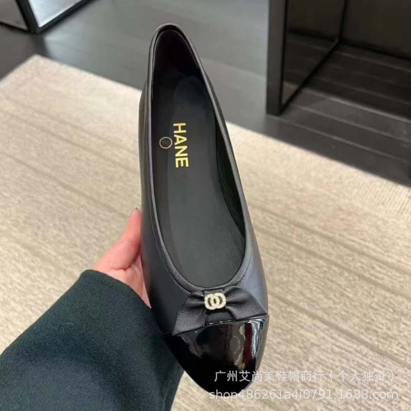 小香风蝴蝶结芭蕾舞鞋2024年新款低跟真皮拼色浅口圆头气质单鞋女详情14