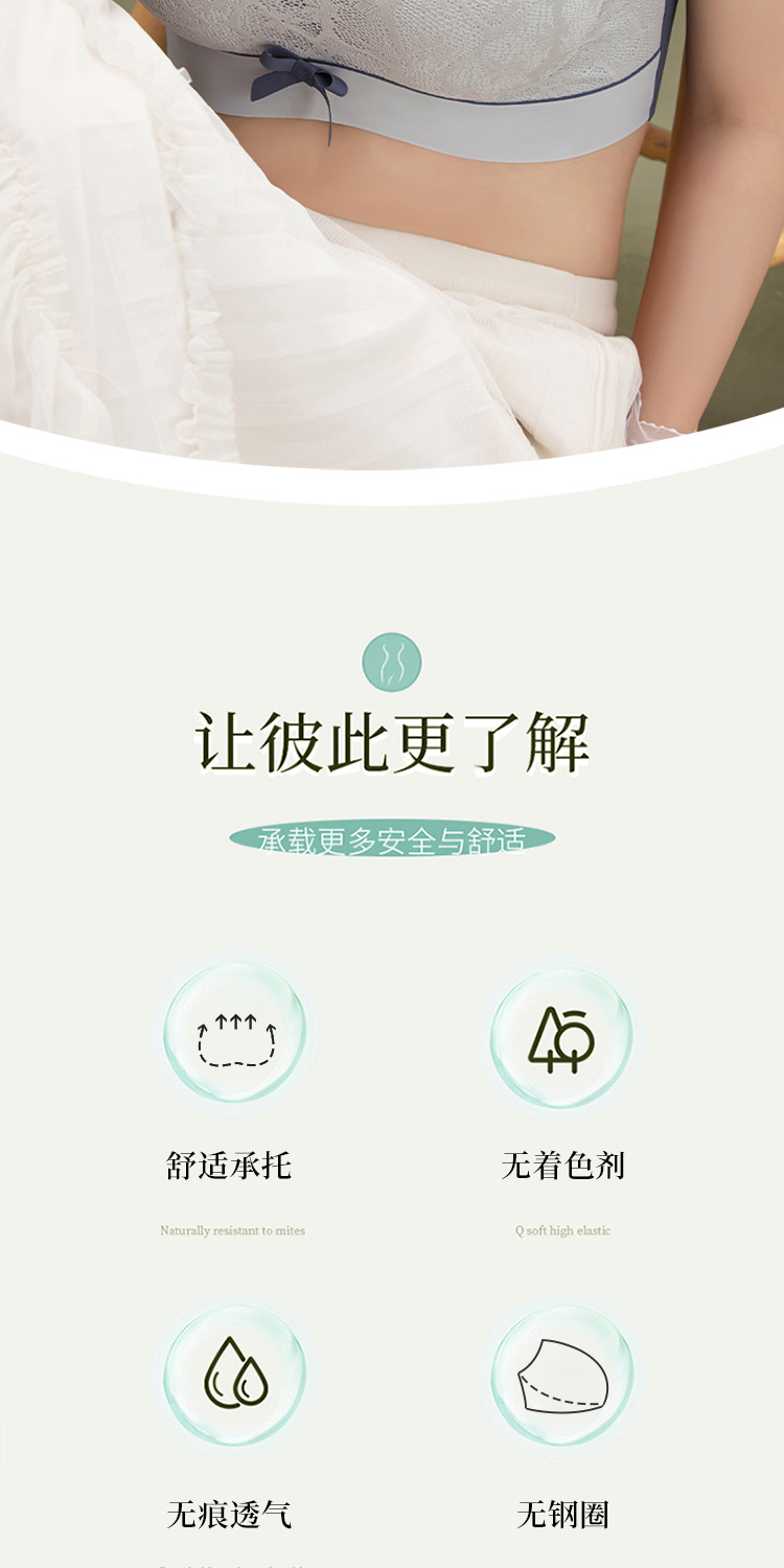 大码文胸200斤m高弹无痕蕾丝内衣女无钢圈防下垂运动睡眠薄款胸罩详情3