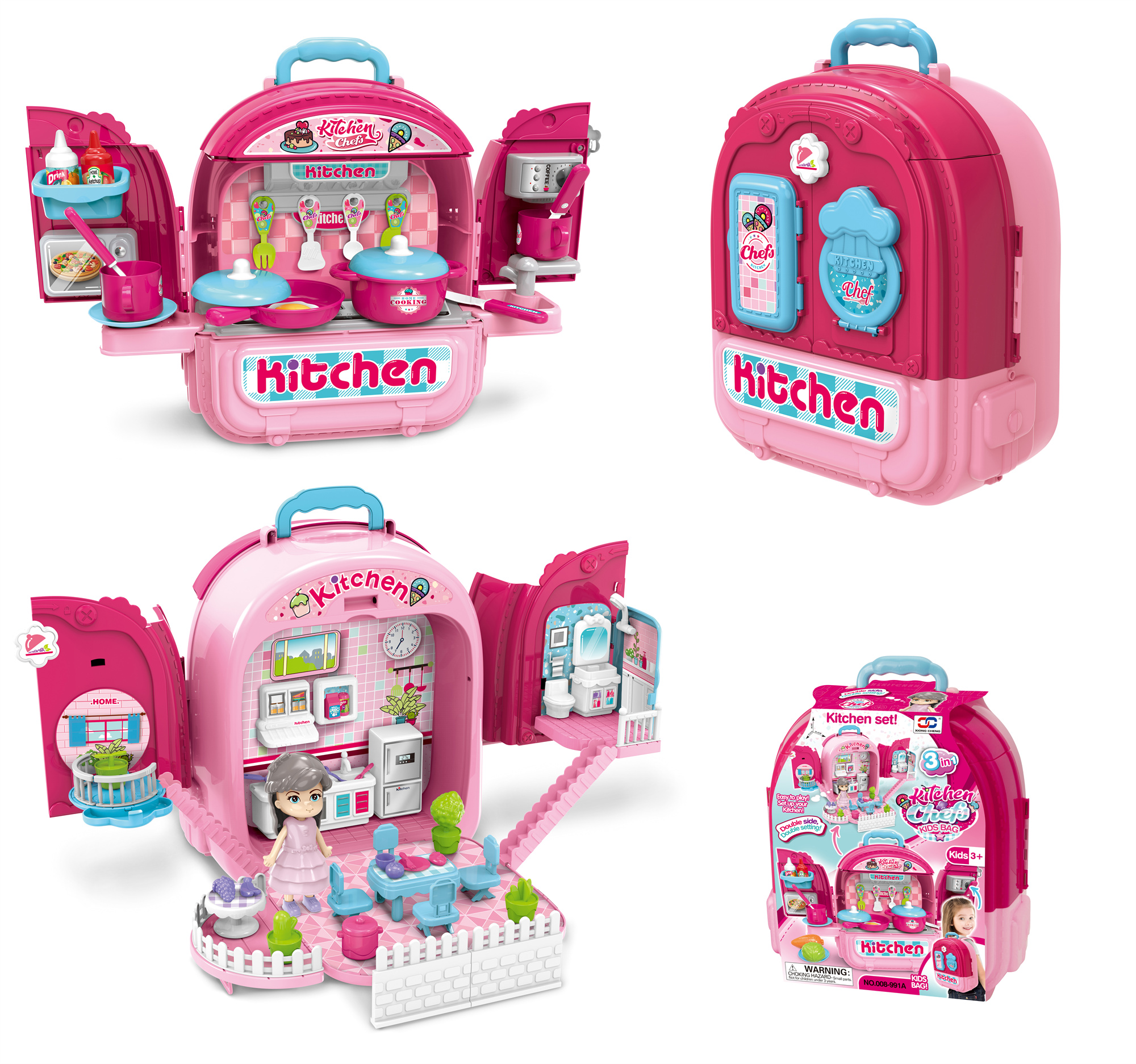 儿童玩具跨境外贸宠物双面背包玩具 儿童过家家双面场景拼装男女孩玩具详情5