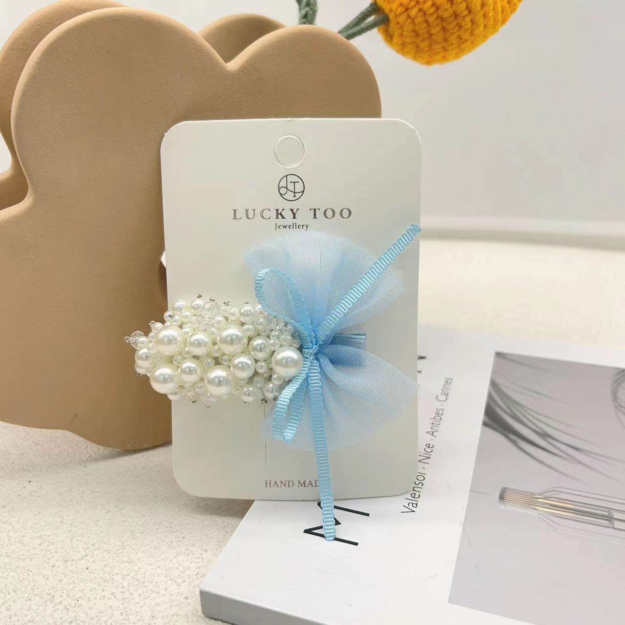 发夹LT10450气质重工手工珍珠串珠海参莎莎蝴蝶结发饰发夹详情2