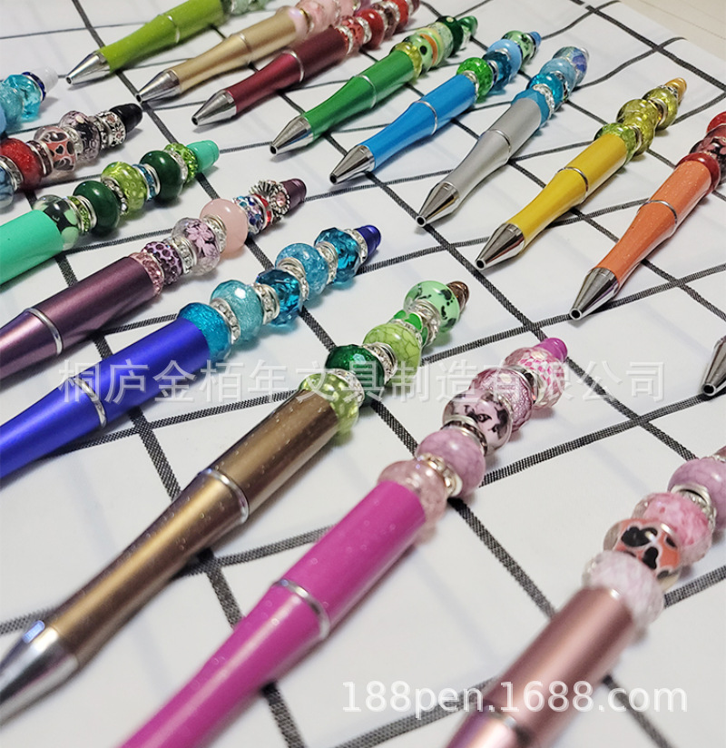 Wholesale of bead pens in stock, diy creative plastic bead ballpoint pens, UV electroplated bead pens, three-color gradient bead pens pic 21