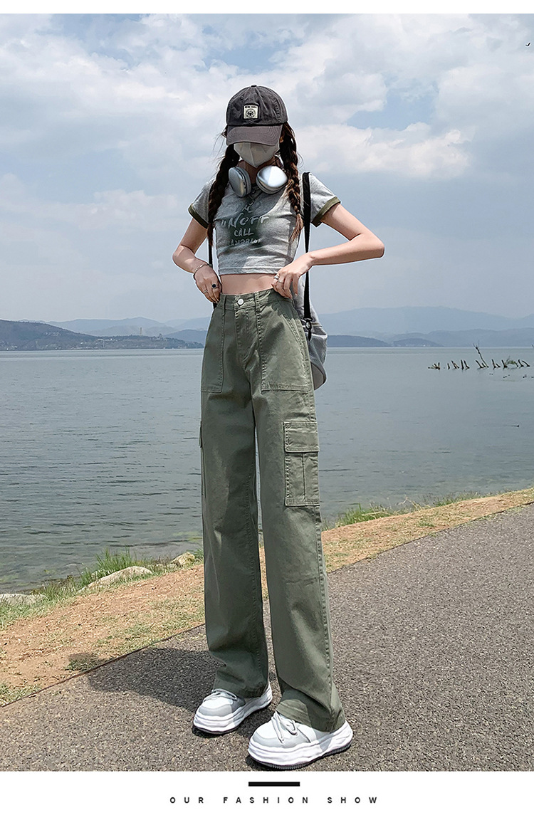 美式直筒工装裤女2024年春季新款高腰宽松显瘦窄版阔腿休闲裤详情24