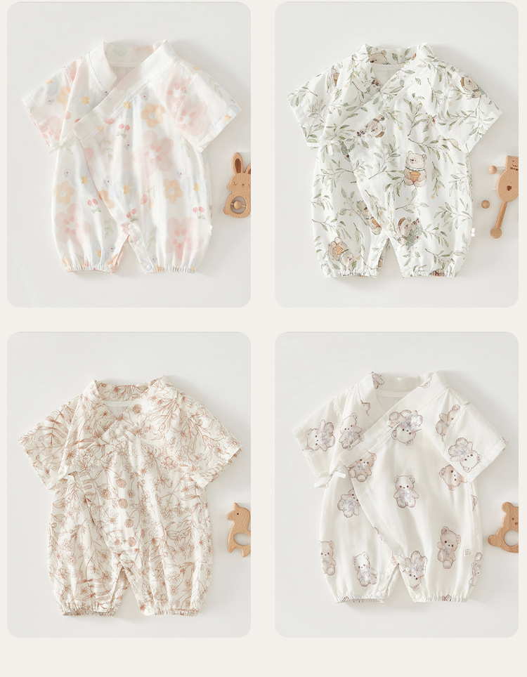 婴儿连体衣纱布夏季短袖和尚服新生儿包屁衣竹纤维宝宝哈衣外出服详情17