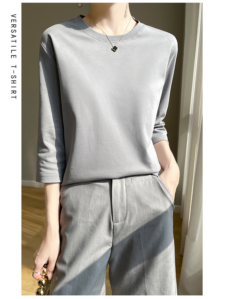 圆领丝光棉七分袖t恤女2024春夏新款气质百搭棉线打底衫半袖女详情21