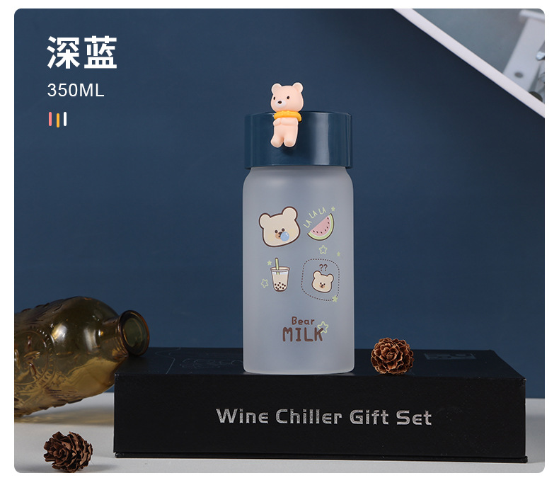 韩国可爱ins风玻璃杯lucky熊高硼硅水杯杯硅胶提手立体萌物厂家详情9