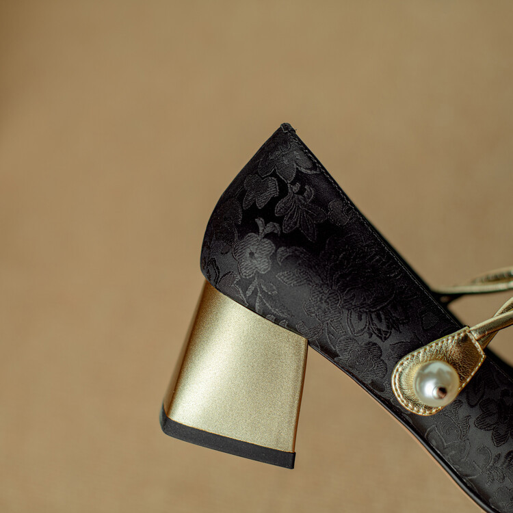 新中式国朝风单鞋2024春季新款百搭复古法式粗跟方头浅口女士单鞋详情80