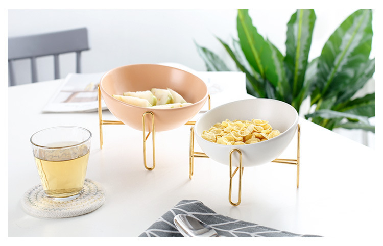 Nordic creative household ceramic tableware with metal racks, pet ceramic bowls, pet feeders pic 1