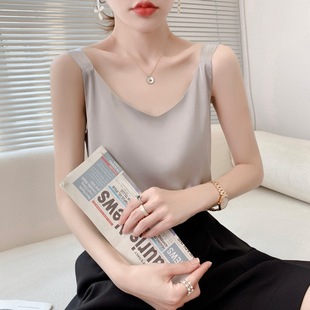 夏季女装上衣新款短袖女式冰丝针织T恤女V领t恤拼色宽松一件代发详情3