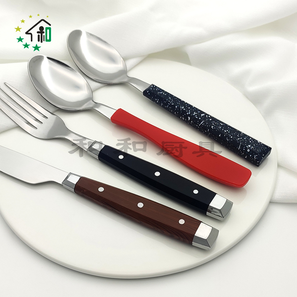 多颜色家用全套切牛排意面餐具24件套装不锈钢西餐餐具刀叉勺全套详情24