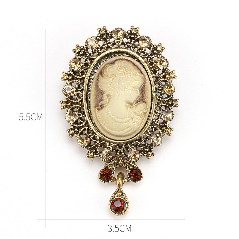 欧美时尚水钻美人头胸针 电镀合金复古胸花女 服装配饰品别针批发详情22