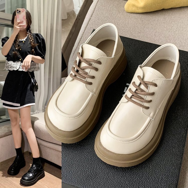 韩版简约休闲乐福鞋女2022秋季新款英伦风厚底单鞋时尚系带小皮鞋详情21