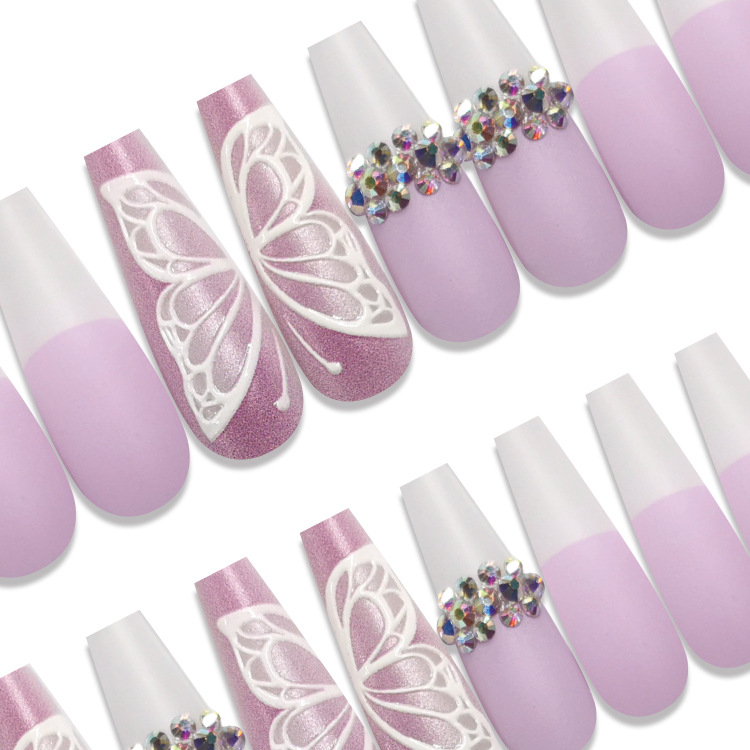 Special offer on 30 pieces of long ballet nail nail patches with diamonds pic 30