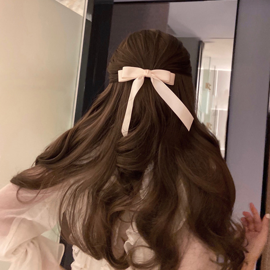 Solid-color satin bow hair clip, new popular back head spring clip, girlish top clip, ribbon hair clip headwear pic 3