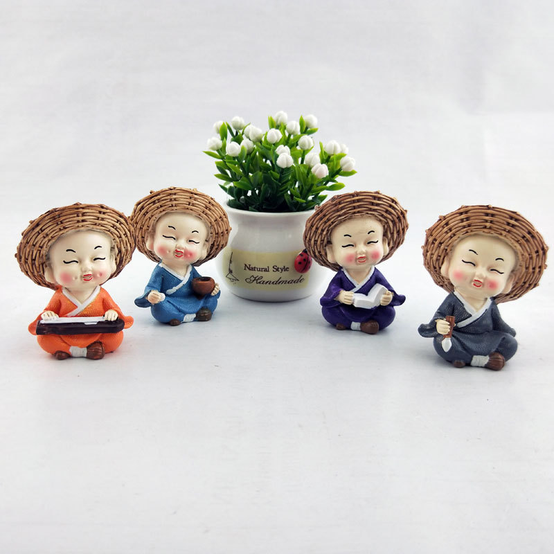 草帽和尚汽车小摆件  家居树脂工艺品装饰摆件 新款创意草帽和尚详情13