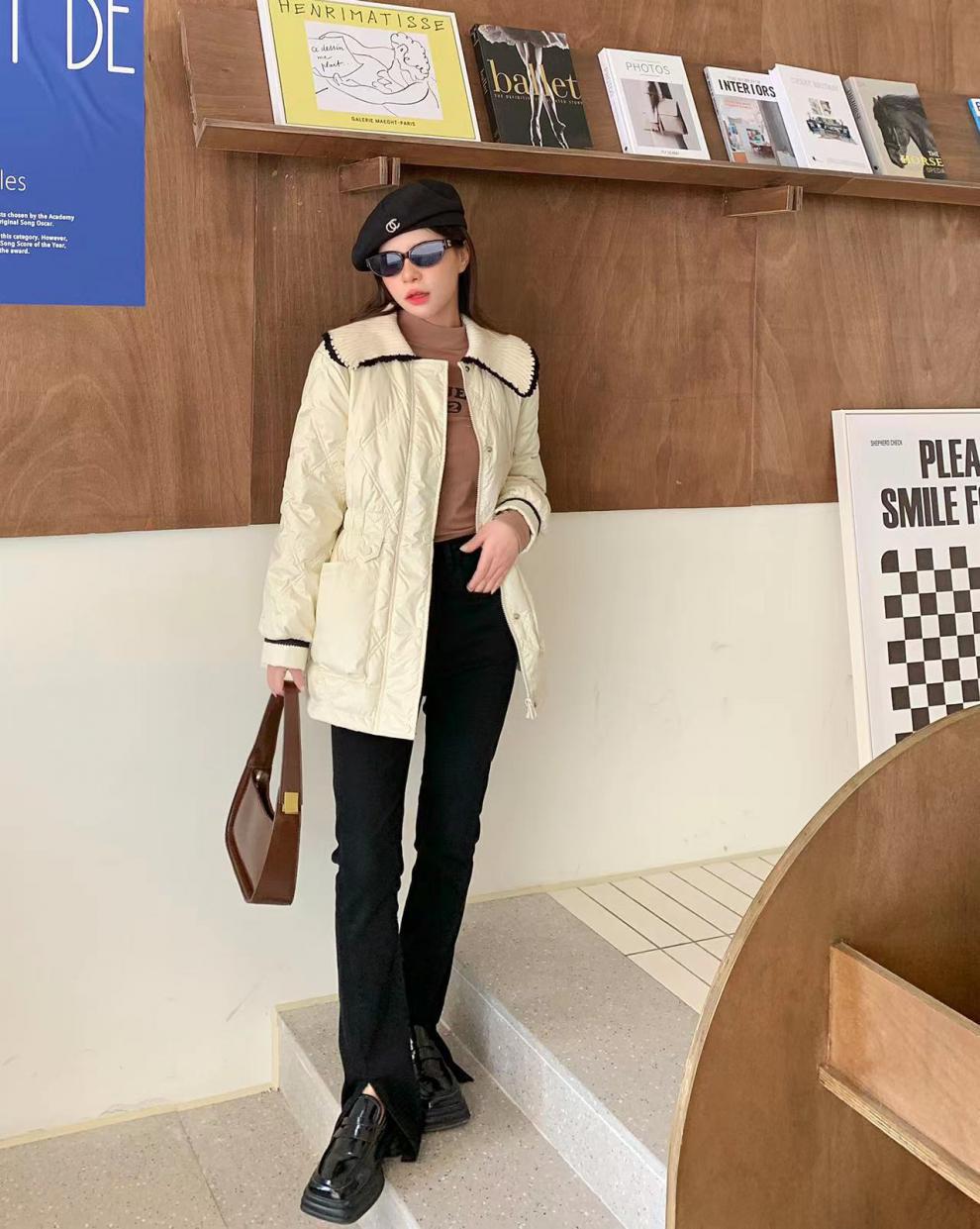 2022新款羽绒服女小香风短款韩版针织娃娃领时尚小个子冬外套潮详情10