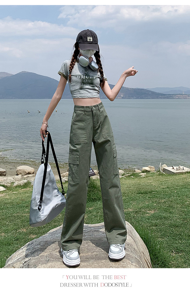 美式直筒工装裤女2024年春季新款高腰宽松显瘦窄版阔腿休闲裤详情25