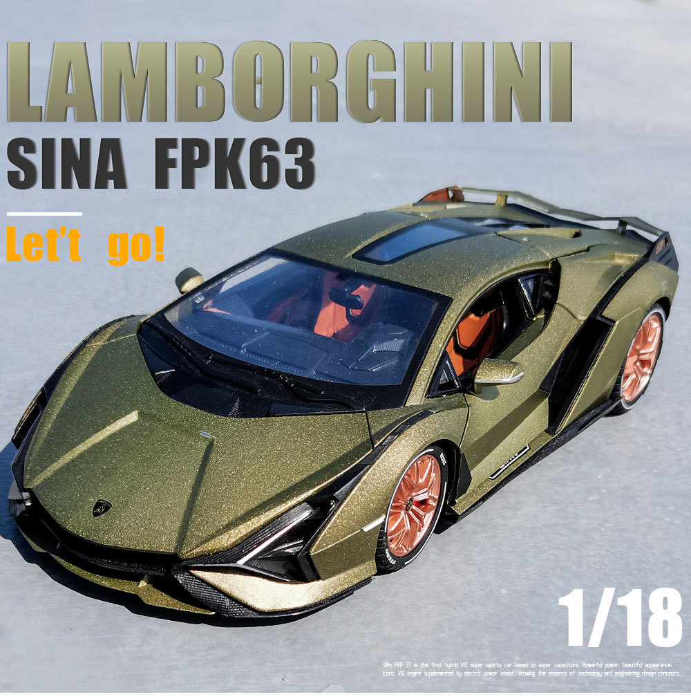(Box set) 1:18 scale life-sized Lamborghini alloy car model door opening sound and light lightning interior decoration pic 2