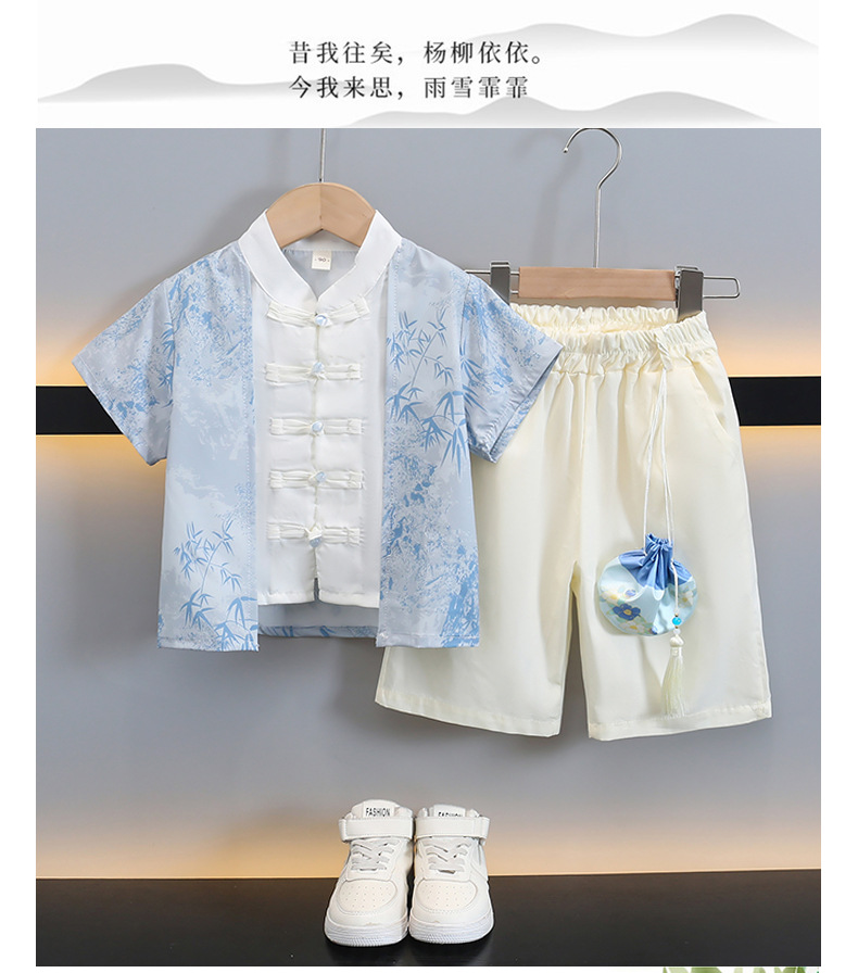 国潮汉服套装儿童国风夏装2025新款男女童六一演出服古装短袖两件套潮详情12