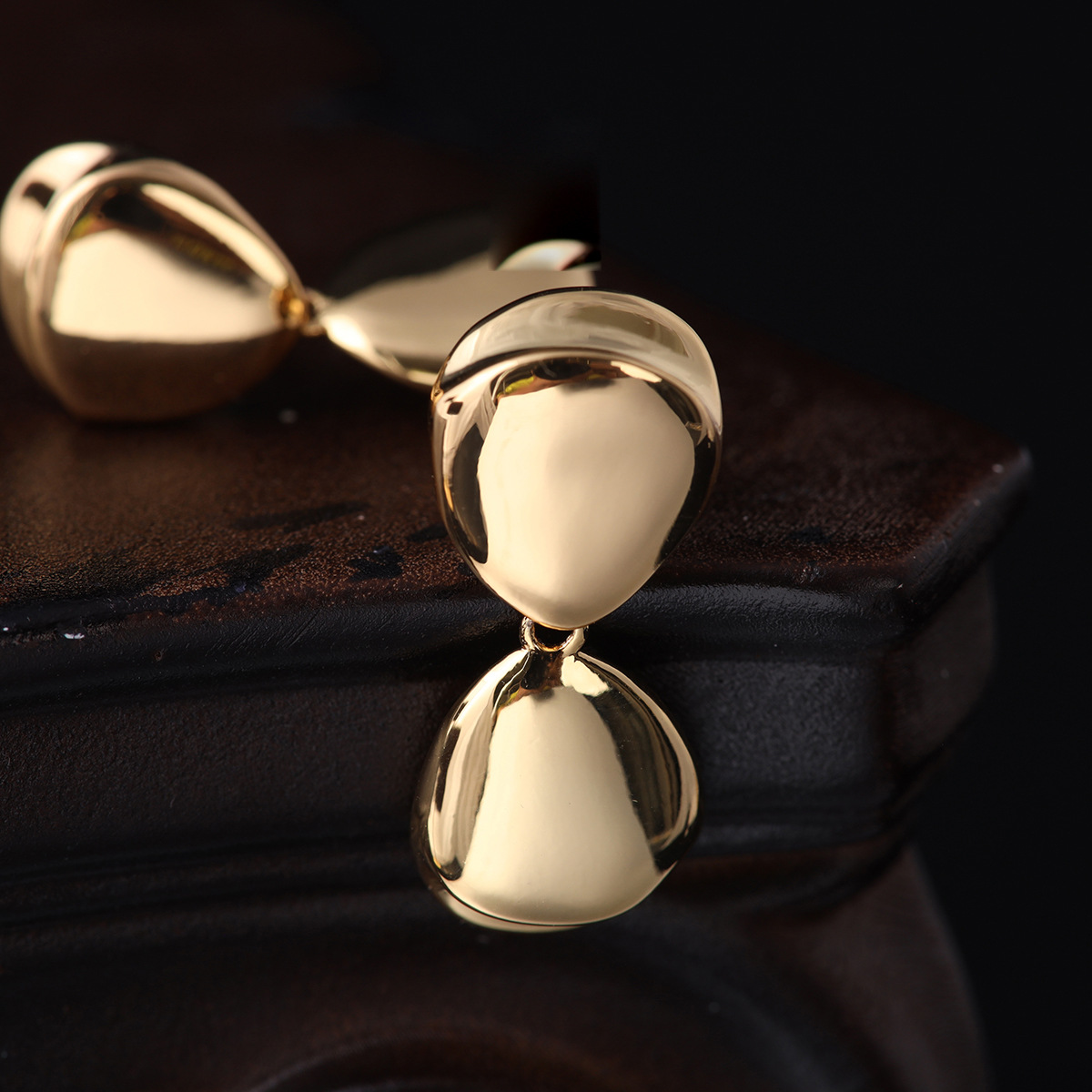 中古vintage复古风高级感气质小清新时尚个性百搭小众亮金色耳饰详情4