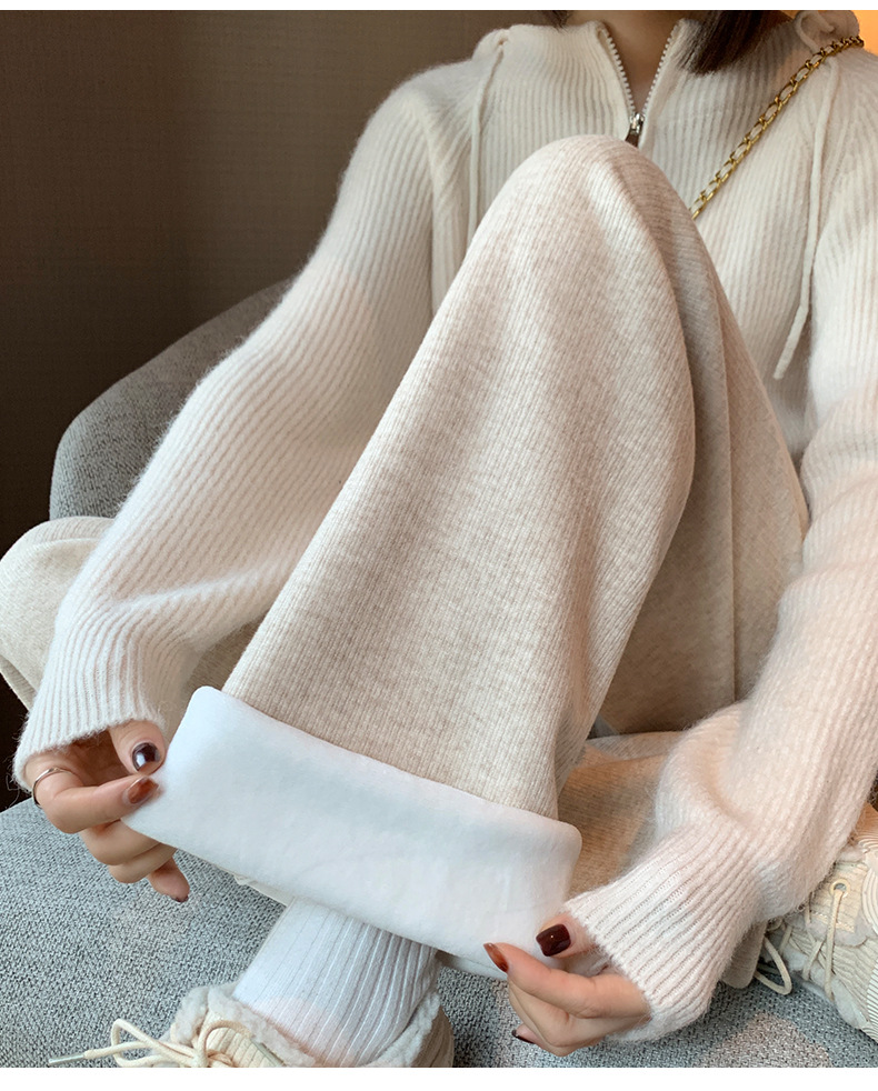 羊绒阔腿裤女秋冬2022年新款高腰垂感宽松休闲显瘦加绒针织直筒裤详情16