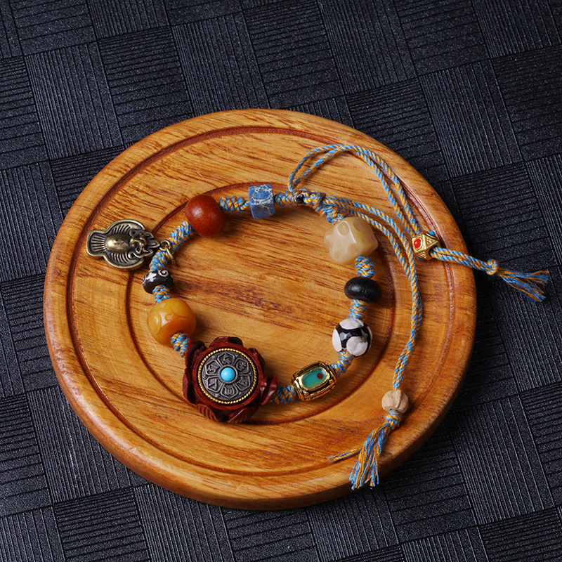 藏式莲花手串玛瑙多宝天珠单圈手链星月金刚大鹏鸟手工编织绳详情16