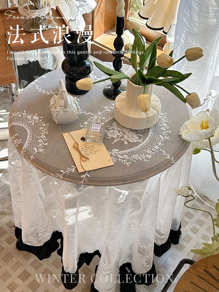 Amazon lace French court tablecloth with ruffled edge patchwork, cross-border retro high-end new tablecloth on Xiaohongshu pic 5