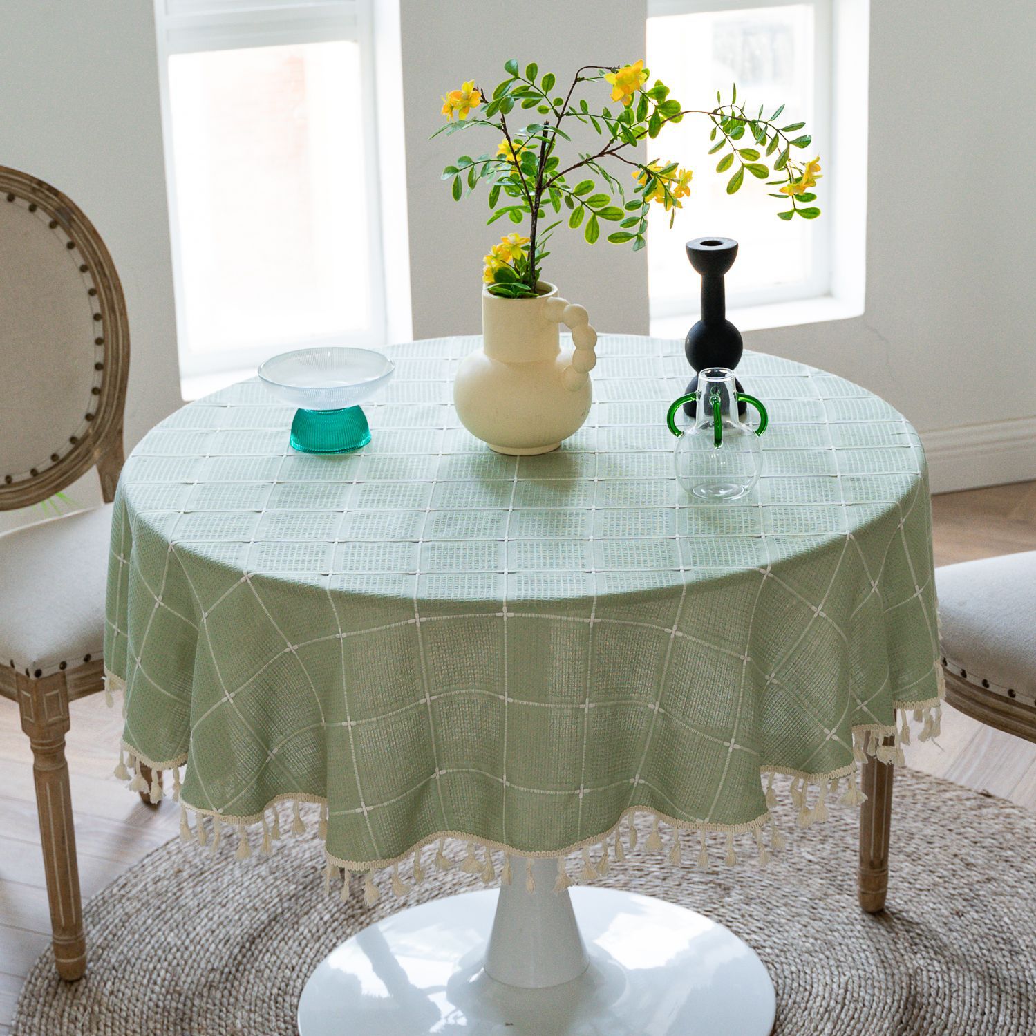 Cross-border TEMU Xiyin round table cloth, Japanese cream white tassel tablecloth, table cloth, cover cloth, Amazon factory wholesale pic 4