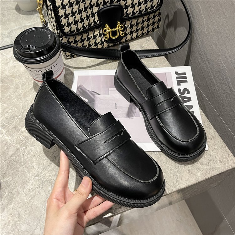 单鞋女2021新款女鞋春季英伦学院风浅口小皮鞋女式平底黑色懒人鞋详情10