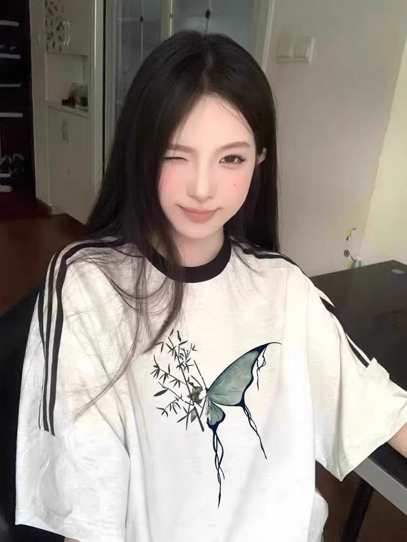 纯棉短袖t恤女2025新款爆款夏季设计感小众条纹美式宽松半袖上衣详情11