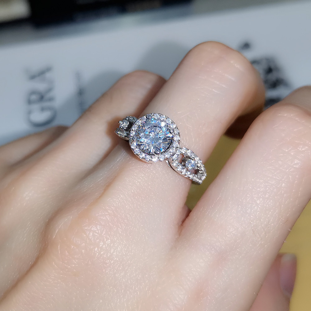 European and American foreign trade light luxury full diamond pure silver ring, crown, 2-carat gas moissanite, wedding and year-end party gift distribution pic 11
