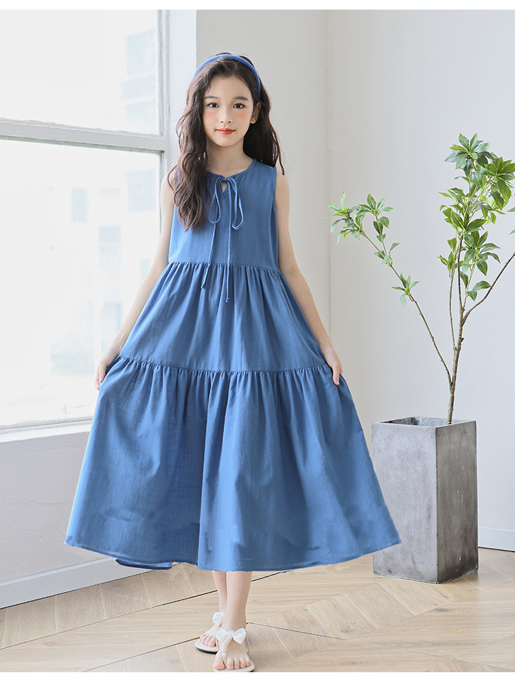 New candy-colored sleeveless vest dress for middle school girls in summer 2024, long beach dress for middle school children pic 14