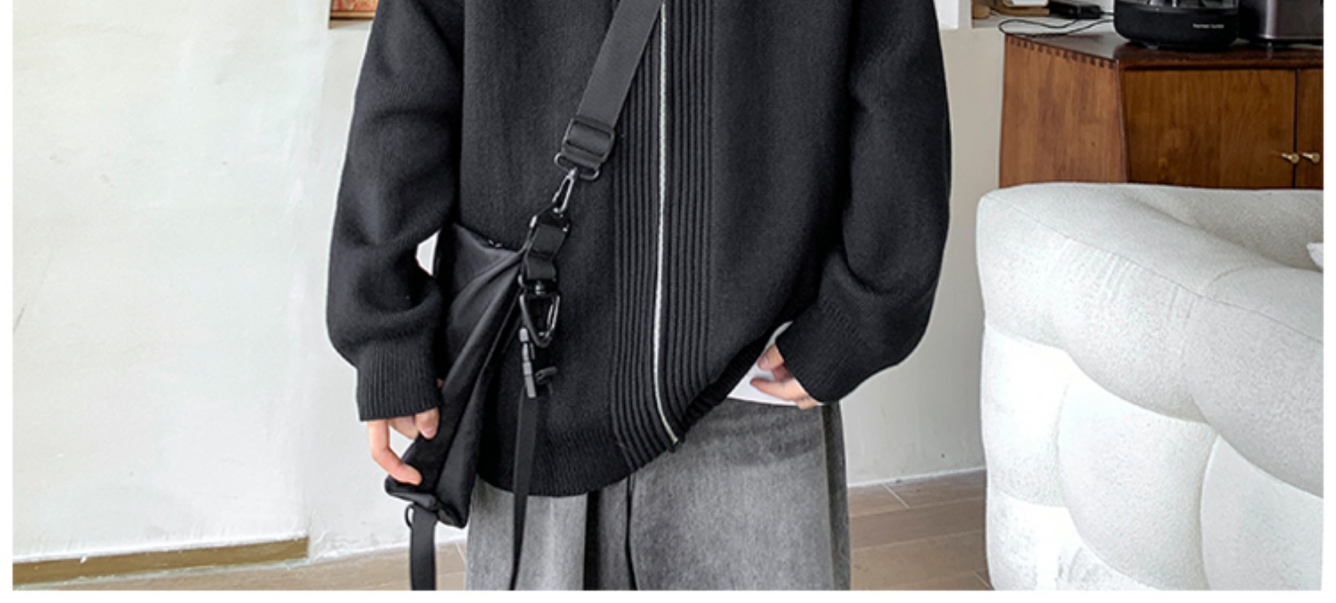 Laid-back style zipper sweater for men, autumn and winter American stand-up collar cardigan, loose trendy couple knitted sweater, casual coat pic 25