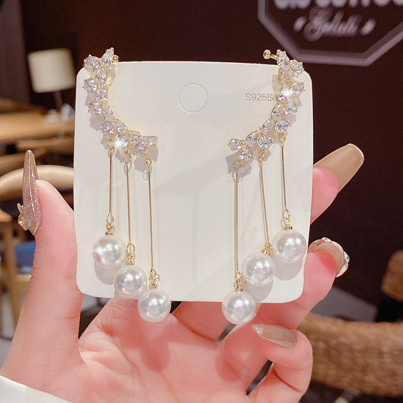 The new Korean earring Fairy 925 silver needle pearl tassel ear clips and stud earrings are fashionable and elegant, and personalized earrings for women pic 10