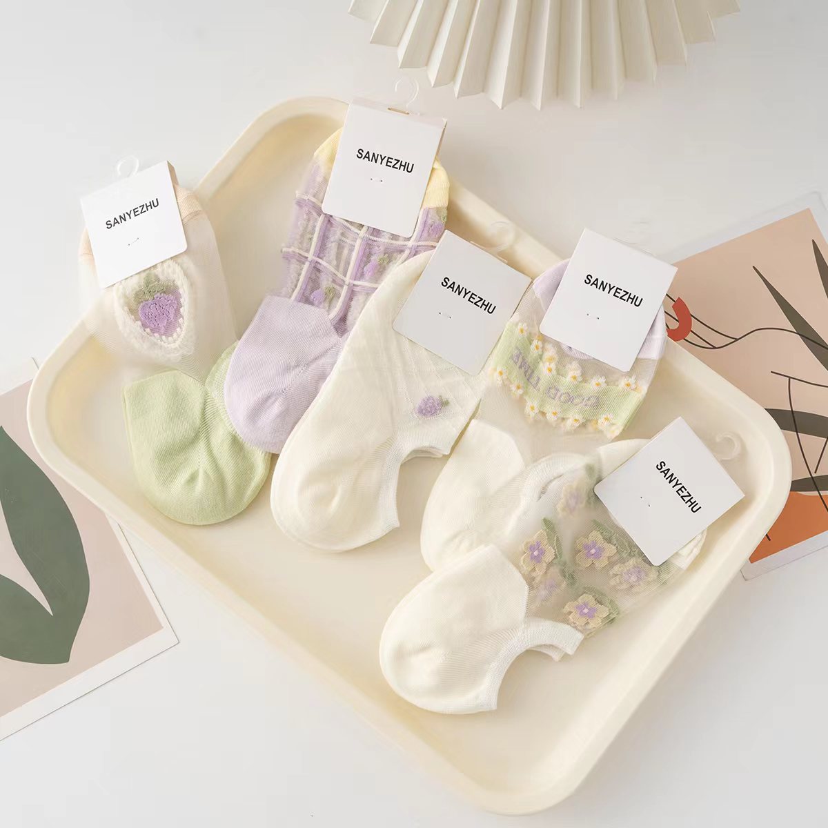 袜子女夏季超薄款花边冰丝袜女可爱日系船袜白色韩版玻璃丝短袜详情11