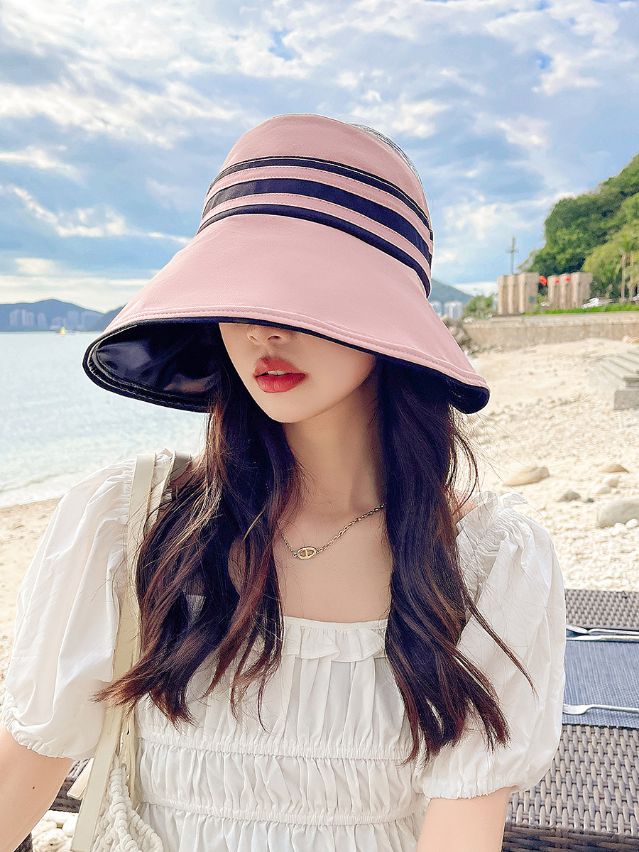 UV high-magnifying sun protection hollow top hat, new Korean version striped black rubber sun hat, spring and summer new simple hat, foldable pic 22