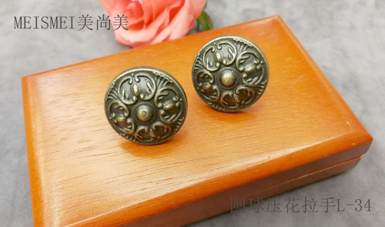 Chinese-style antique copper-colored embossed drawer handle, single-hole solid granular spherical handle, wardrobe and cabinet door handle pic 13