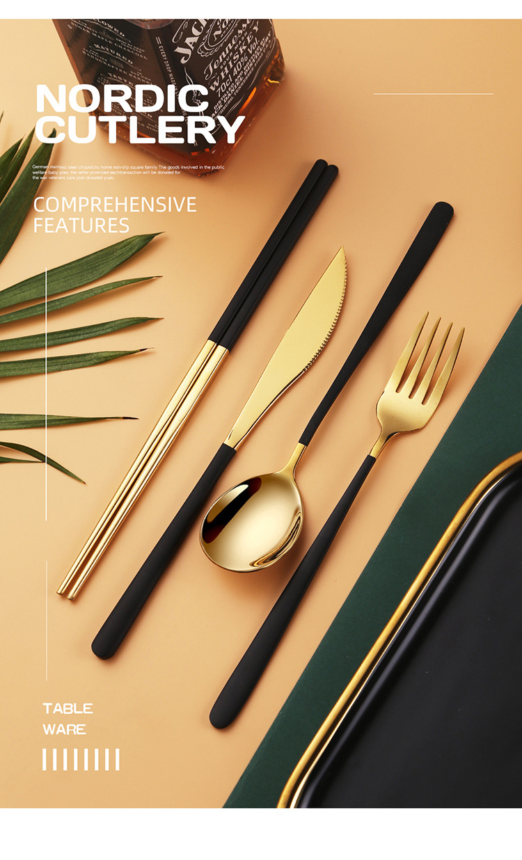 Wholesale 304 stainless steel portable tableware, student portable Korean-style knives, spoons, chopsticks, forks, spoons and chopsticks gift sets pic 29