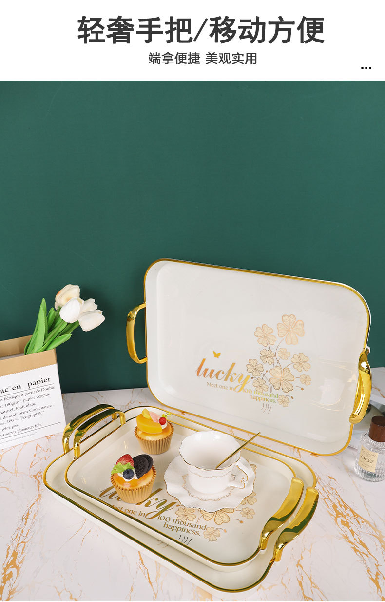 新款欧式镀金镭射印花长方形跨境托盘茶盘水果盘收纳盘详情5