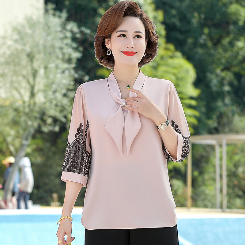 妈妈春装洋气小衫七分袖针织打底衫中年女士夏季冰丝T恤薄款上衣详情29